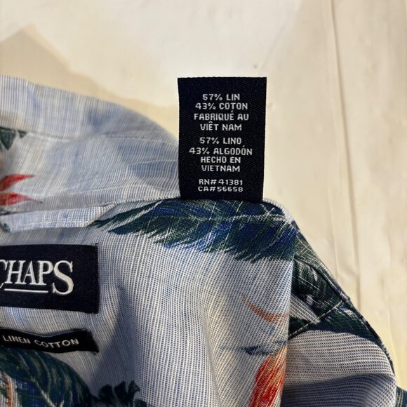 Chaps Men’s Medium Short Sleeve Linen Cotton Hawaiian Shirt With Tropical Print - Picture 5 of 9